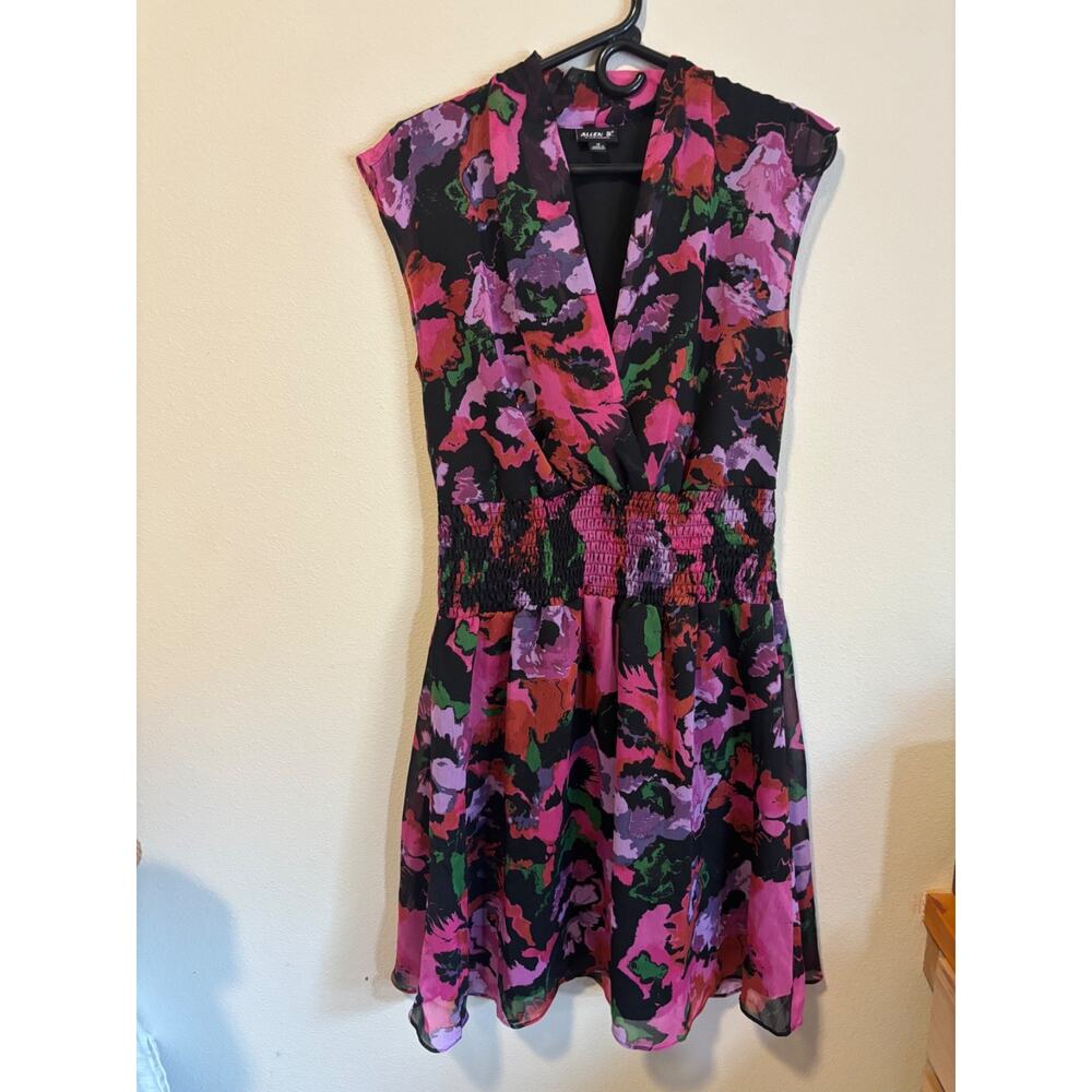 ALLEN B. Womens Fit & Flare Knee Length Dress Size 10 Floral Chiffon V-Neck